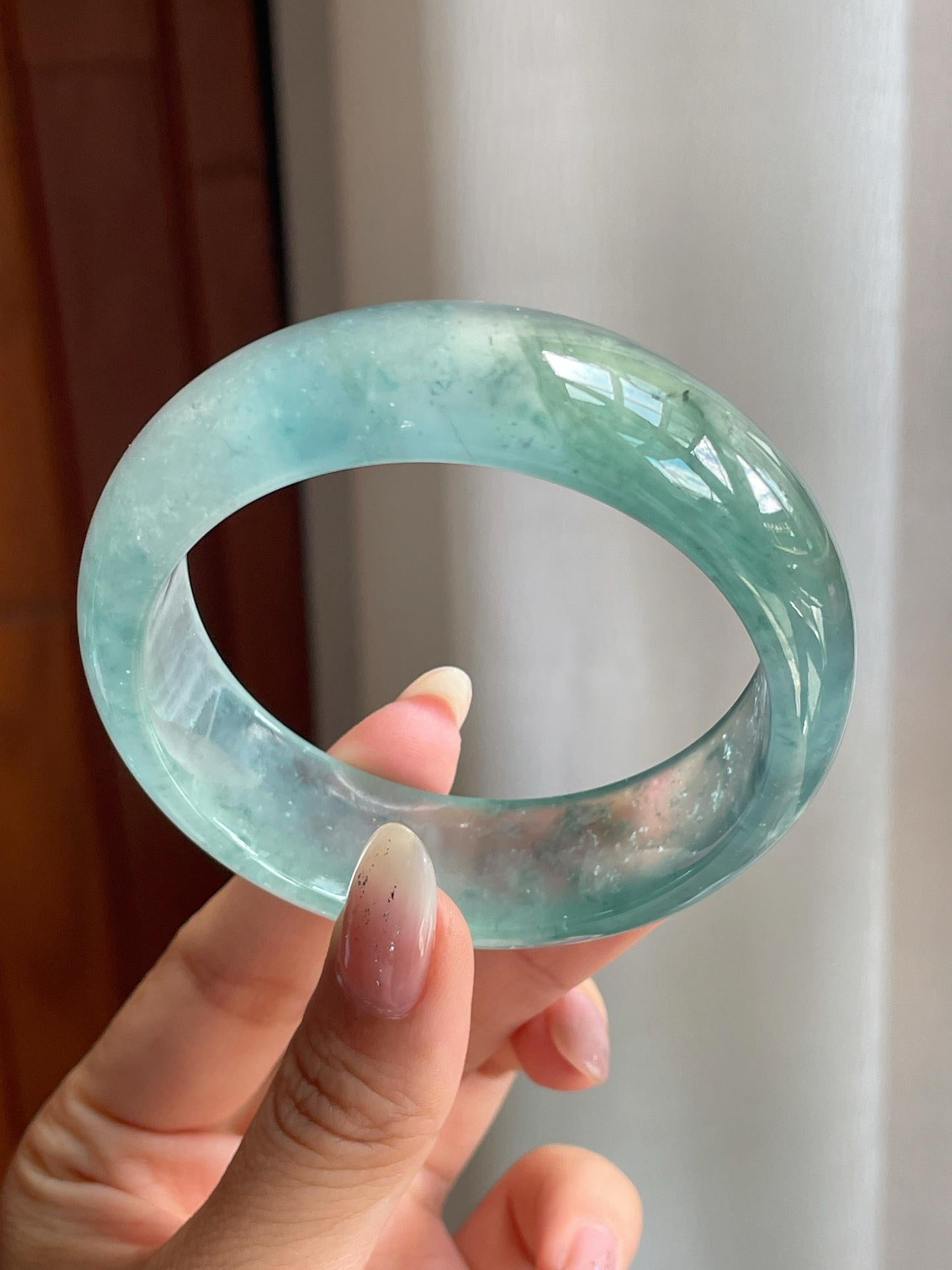 冰玻种飘花翡翠宽版平安镯（57mm）