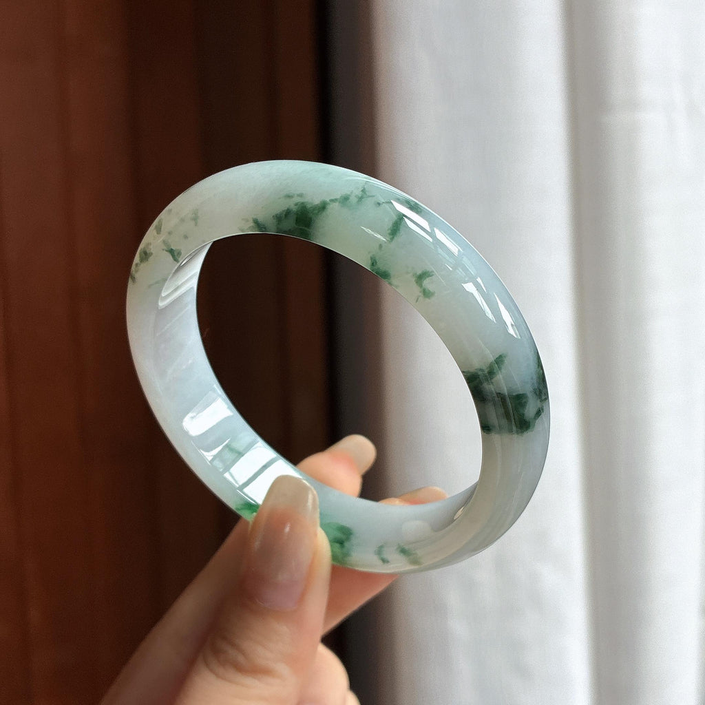 细糯种飘花正圈平安镯 55圈 天然缅甸A货翡翠（yc465525）