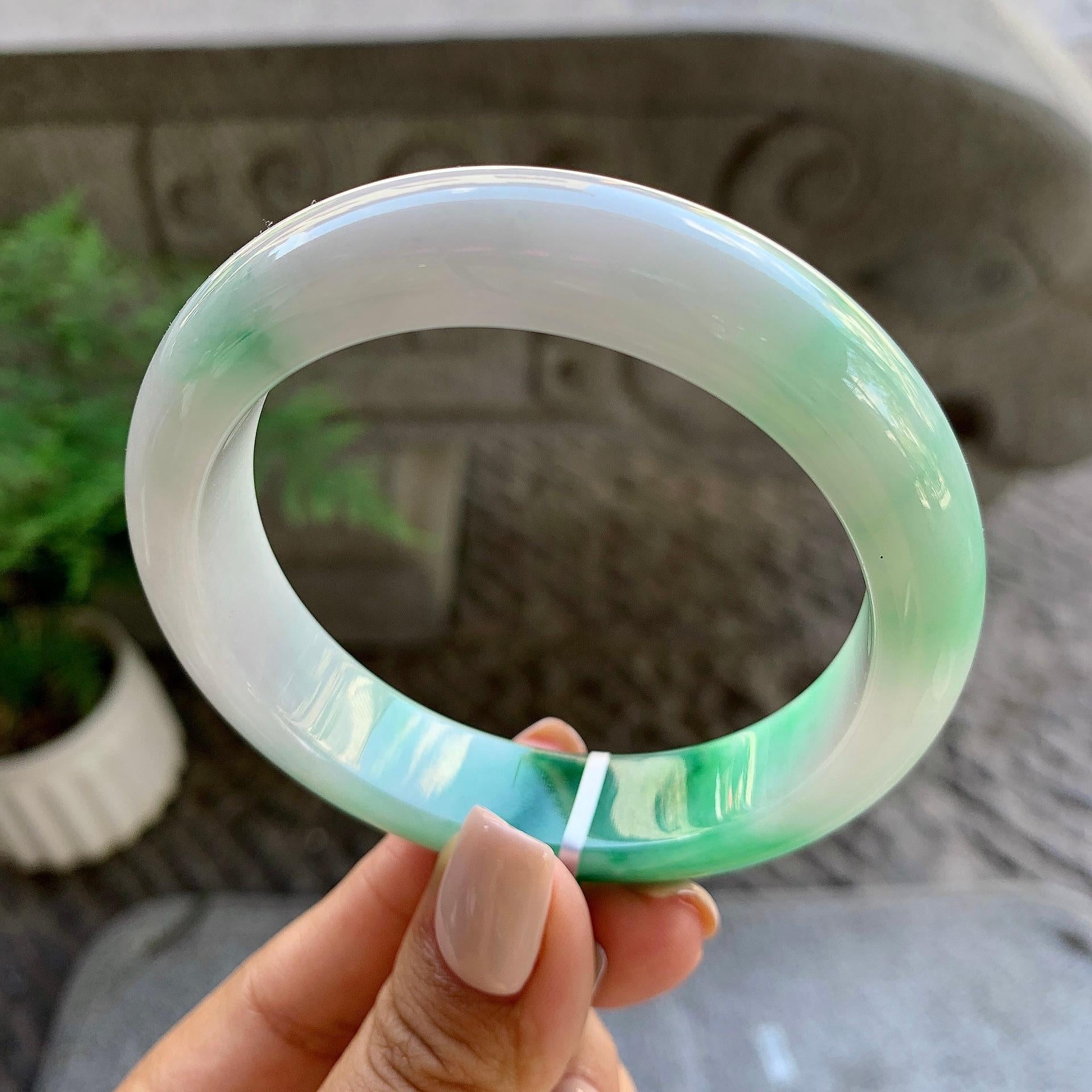 细糯种飘绿平安镯（59mm）