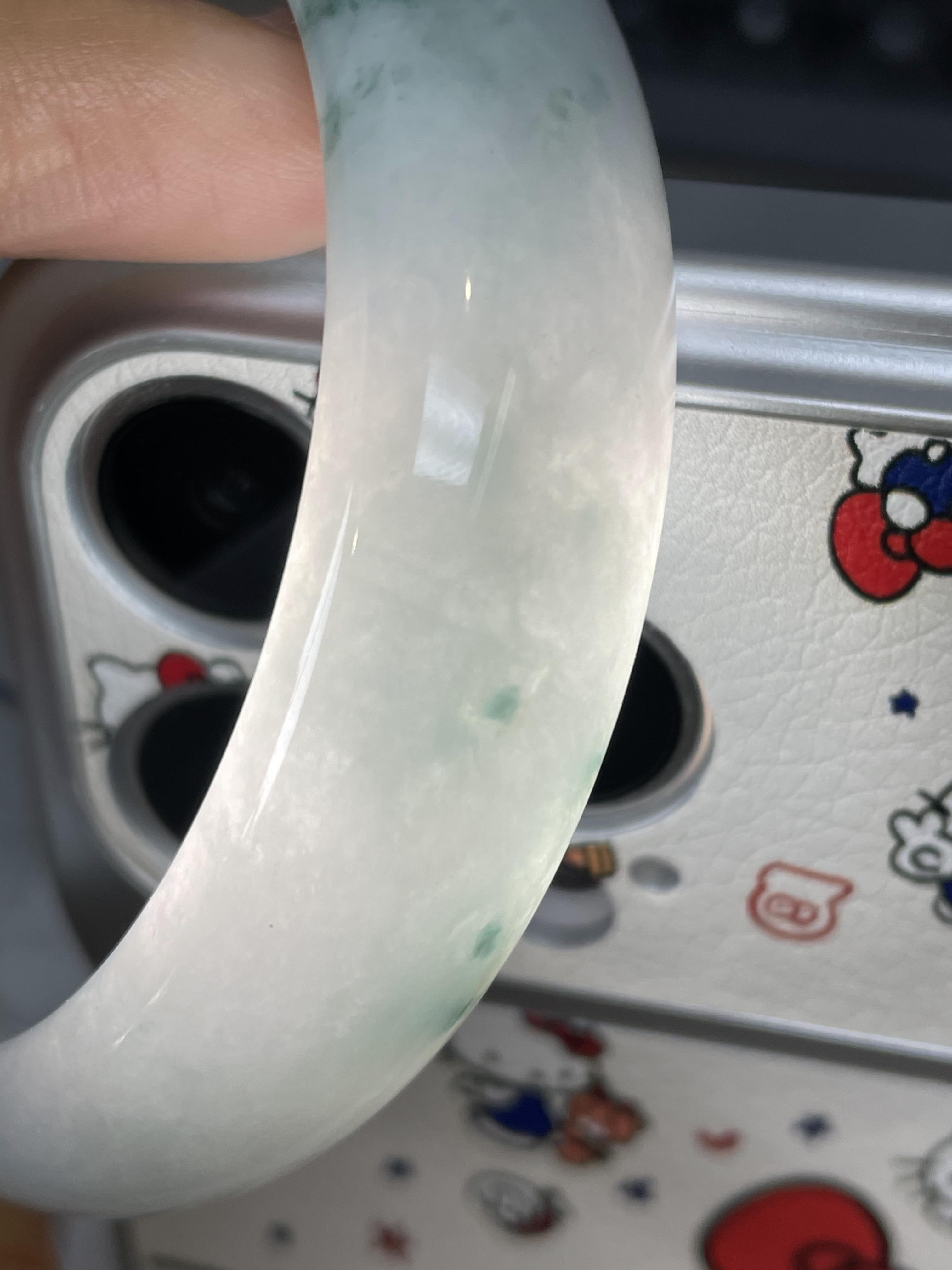 大圈口    细糯种飘花宽版轮胎镯58.9圈     天然缅甸A货翡翠（yc421302）