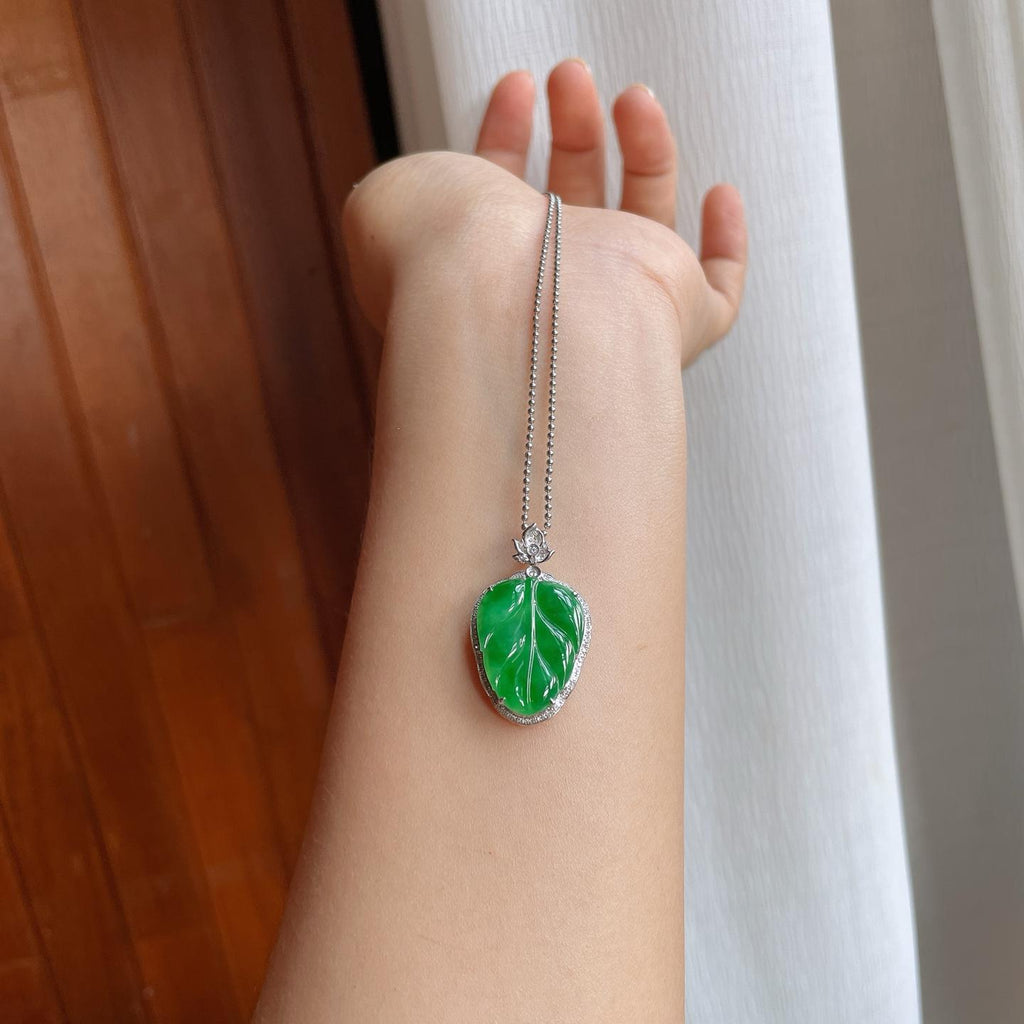 18k金镶糯种满绿翡翠叶子（yc251709）