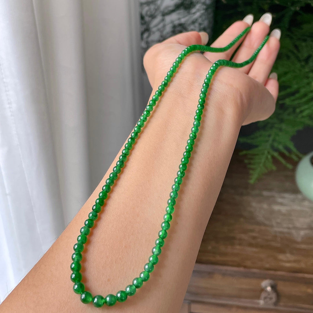 糯冰种满绿小米珠链158颗     天然缅甸A货翡翠（yc355308）