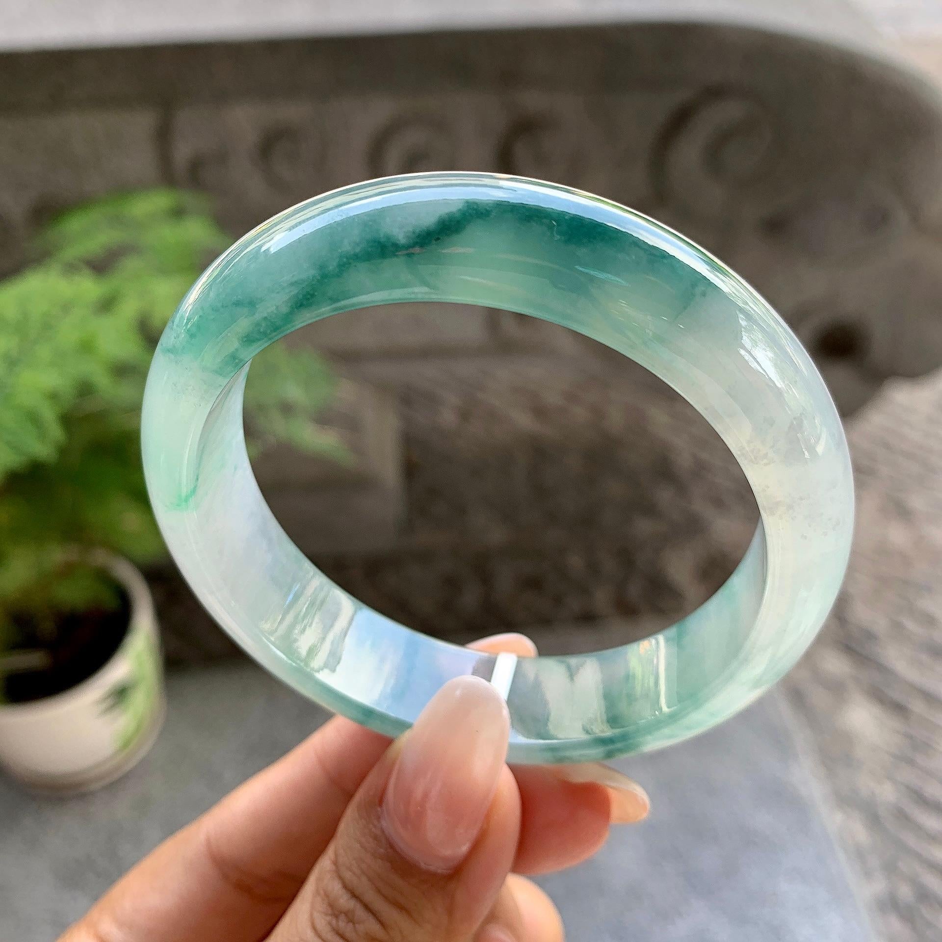 糯冰种飘花平安镯（57.5mm）（yc195368）
