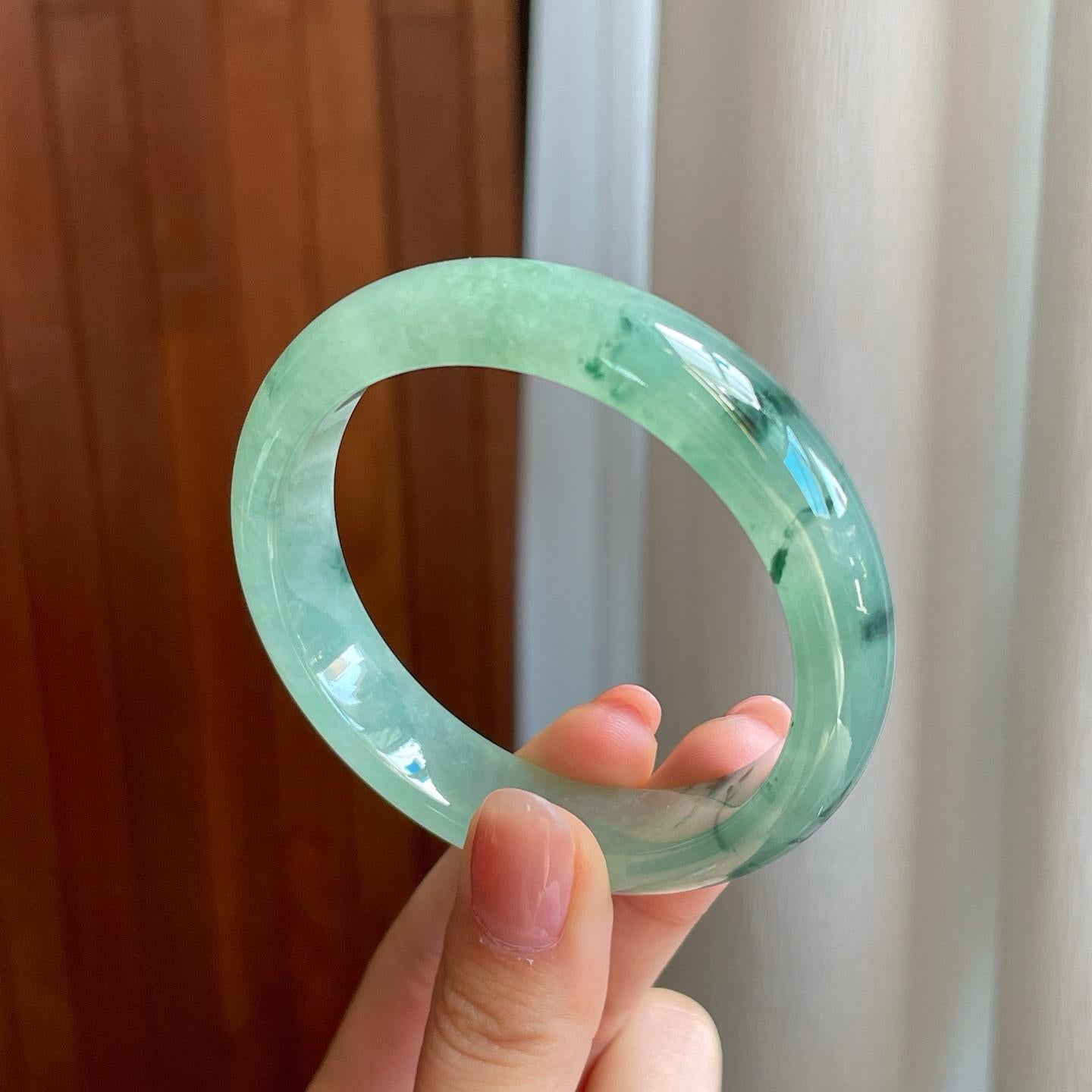 冰种飘花翡翠平安镯（55.4mm)（yc329479）