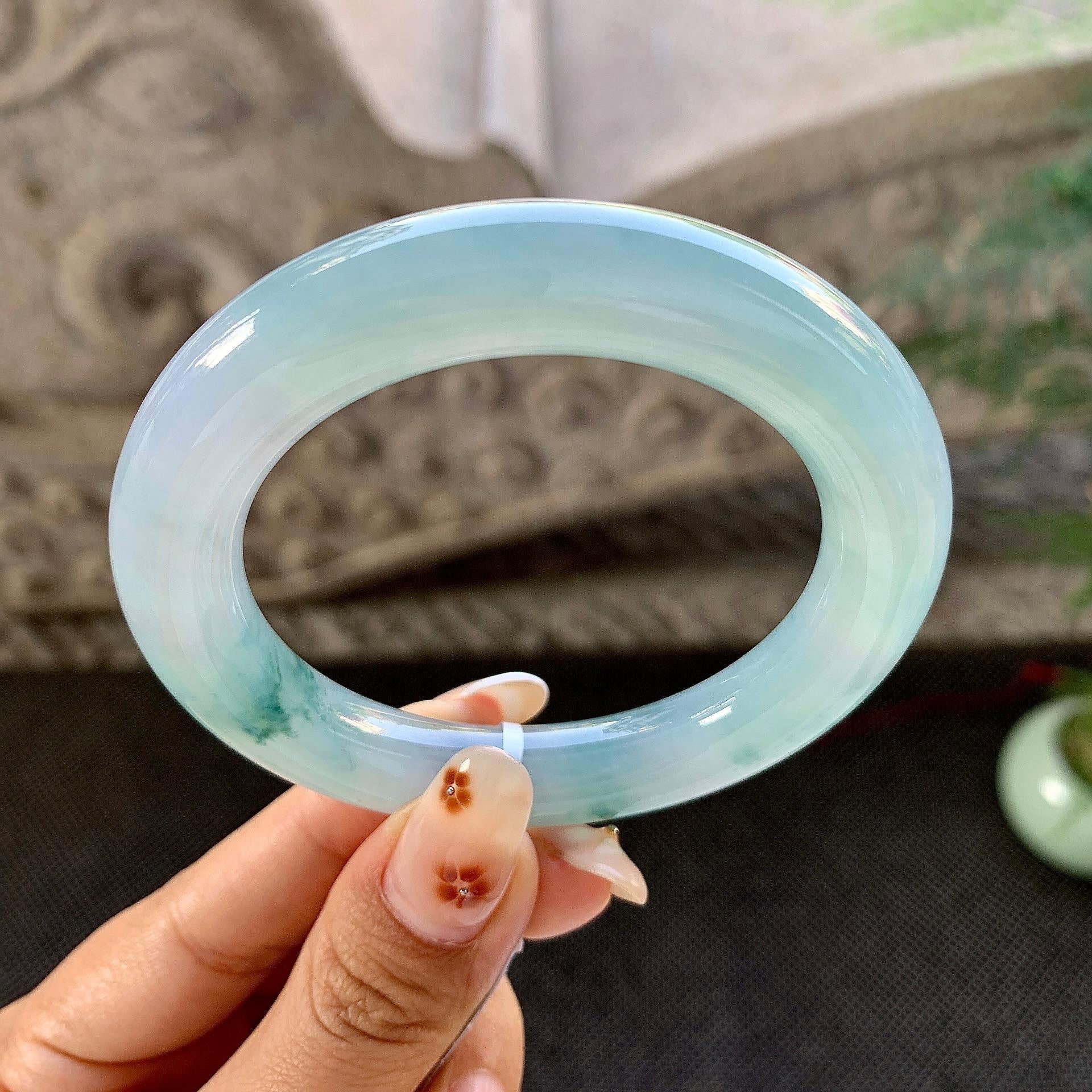 糯冰种飘花圆条手镯（53.3mm）（yc264045）