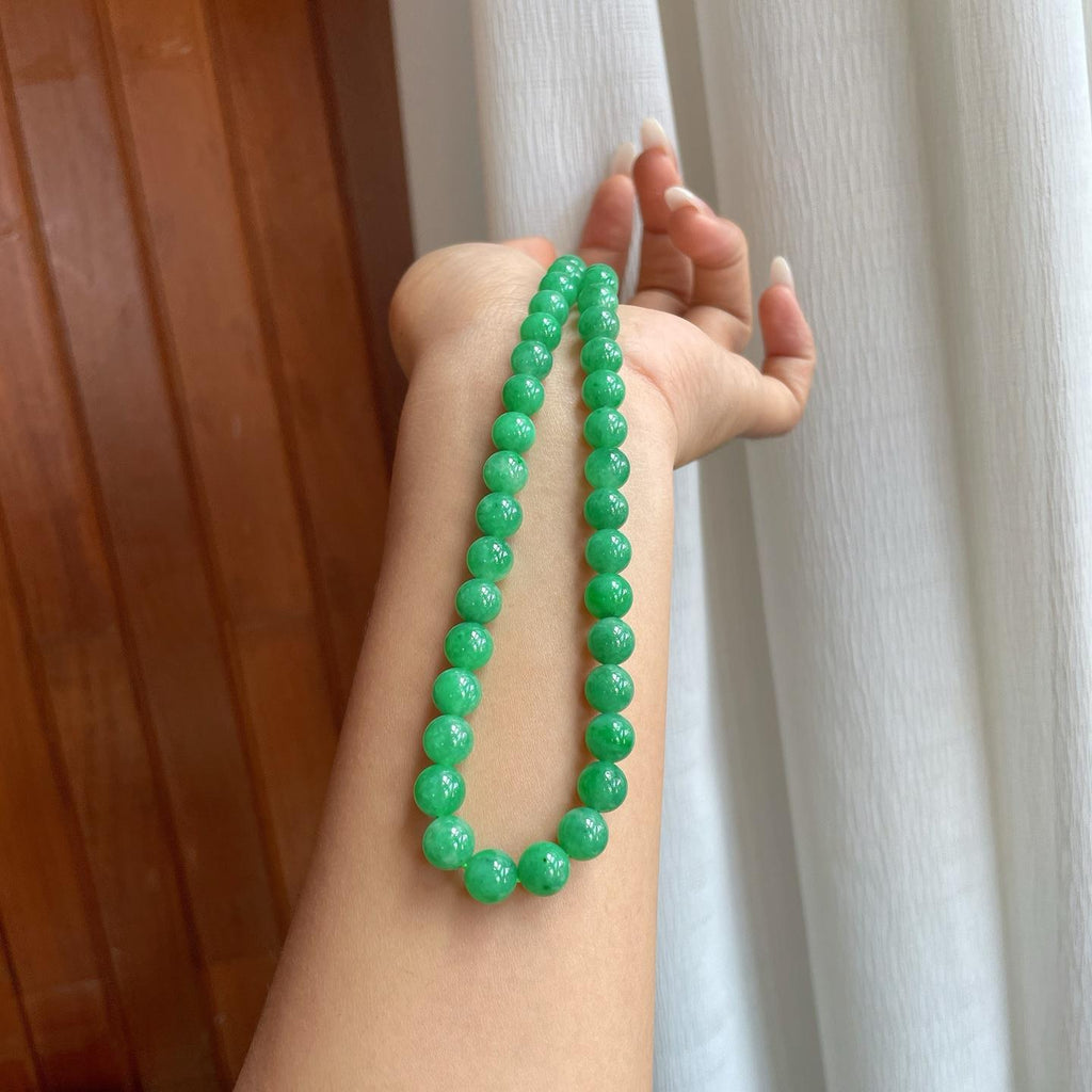 糯种满绿翡翠珠串项链（yc266496）