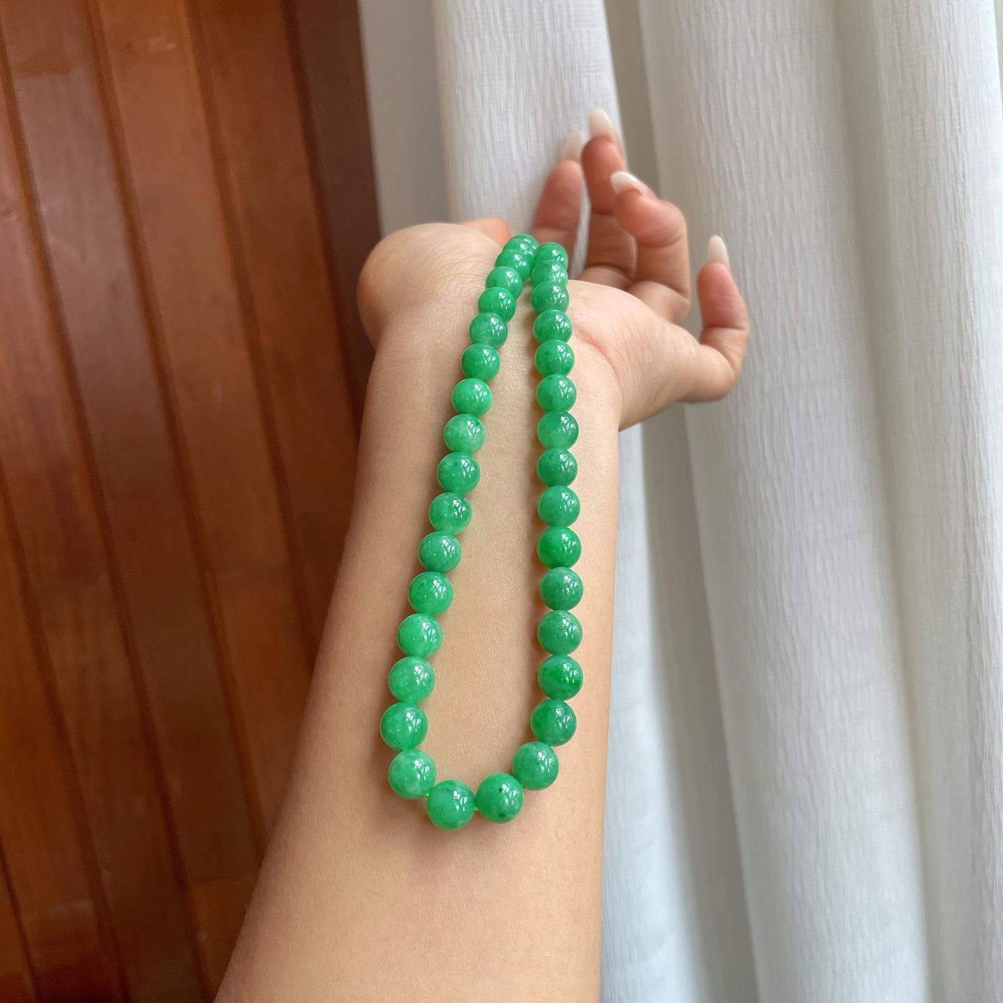 糯种满绿翡翠珠串项链（yc266496）