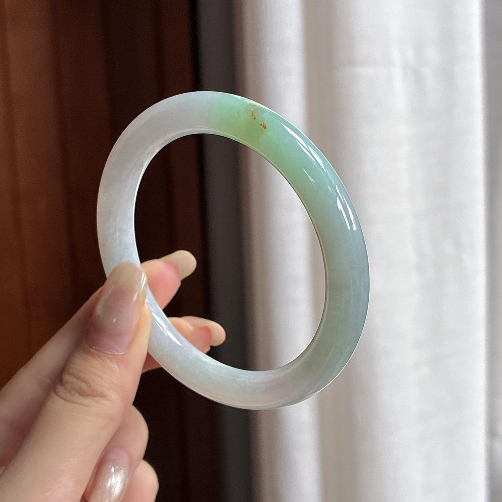细糯种晴底洒金圆条手镯 54圈 天然缅甸A货翡翠（yc469593）