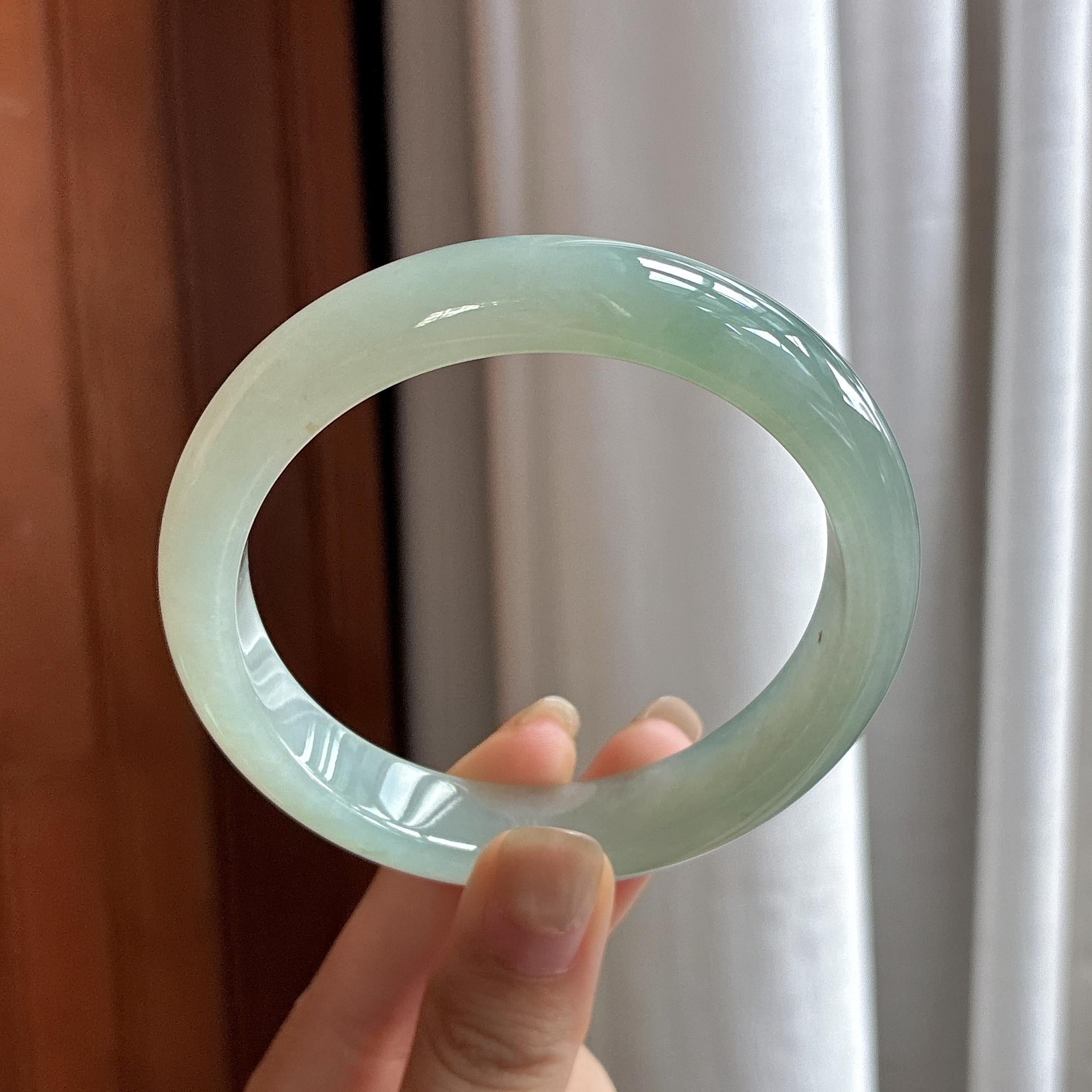 大圈口 糯冰种晴底带洒金正圈平安镯 60圈 天然缅甸A货翡翠（yc484446）