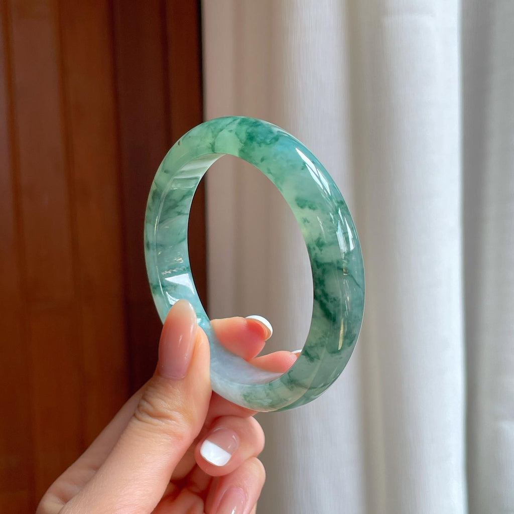 糯冰飘花翡翠平安镯（56.3mm)（yc389537）