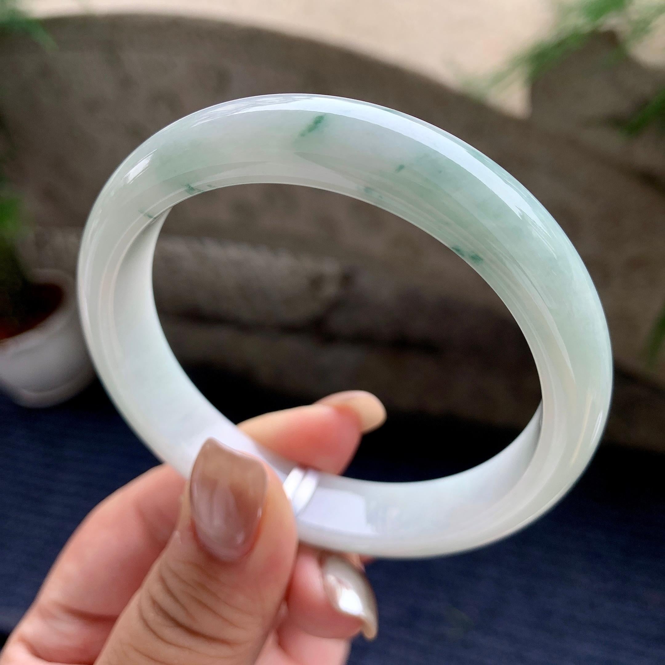 细糯种飘蓝花正圈平安镯  60.2圈口  天然缅甸A货翡翠（yc441138）
