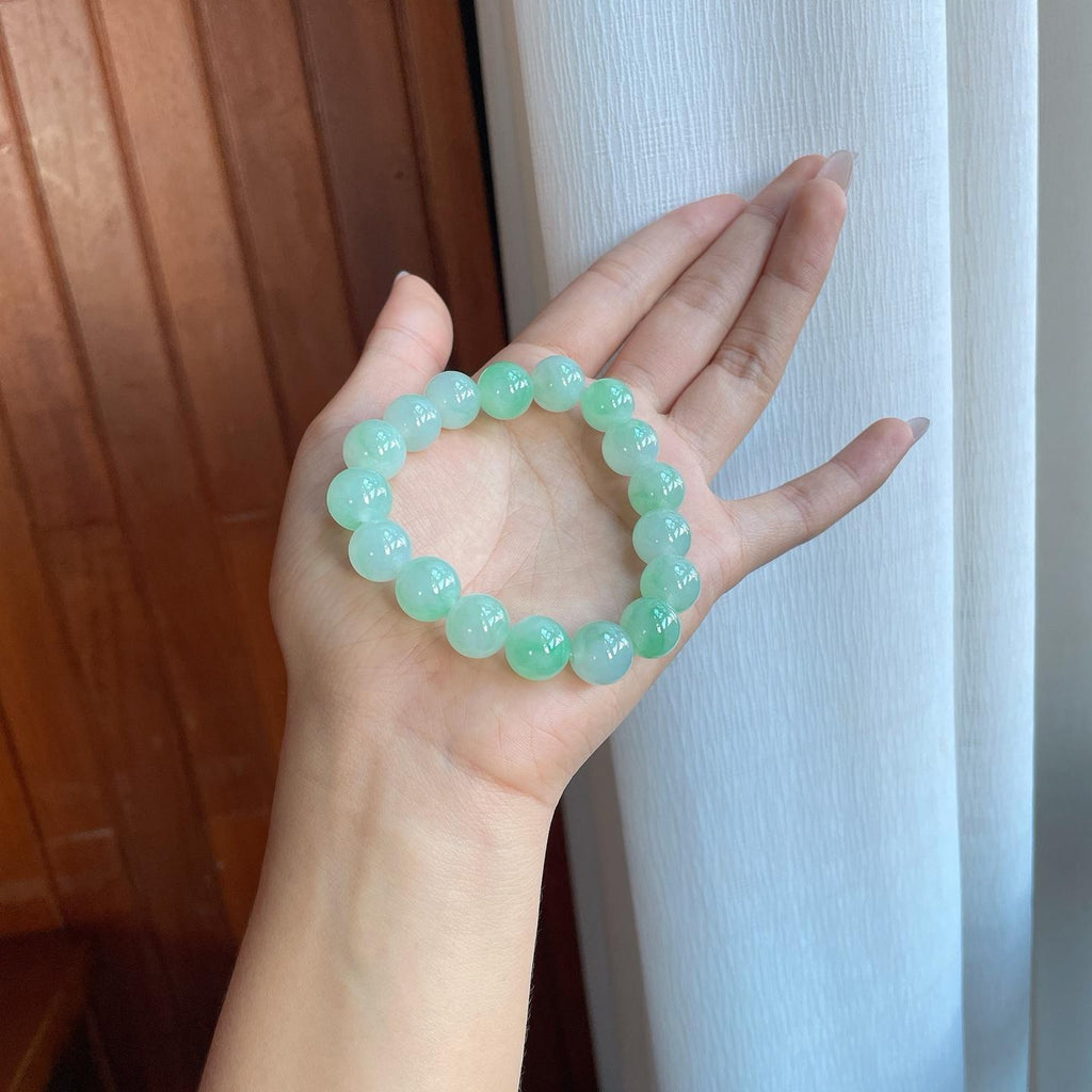 糯冰淡果绿底翡翠珠串手串（yc266474）