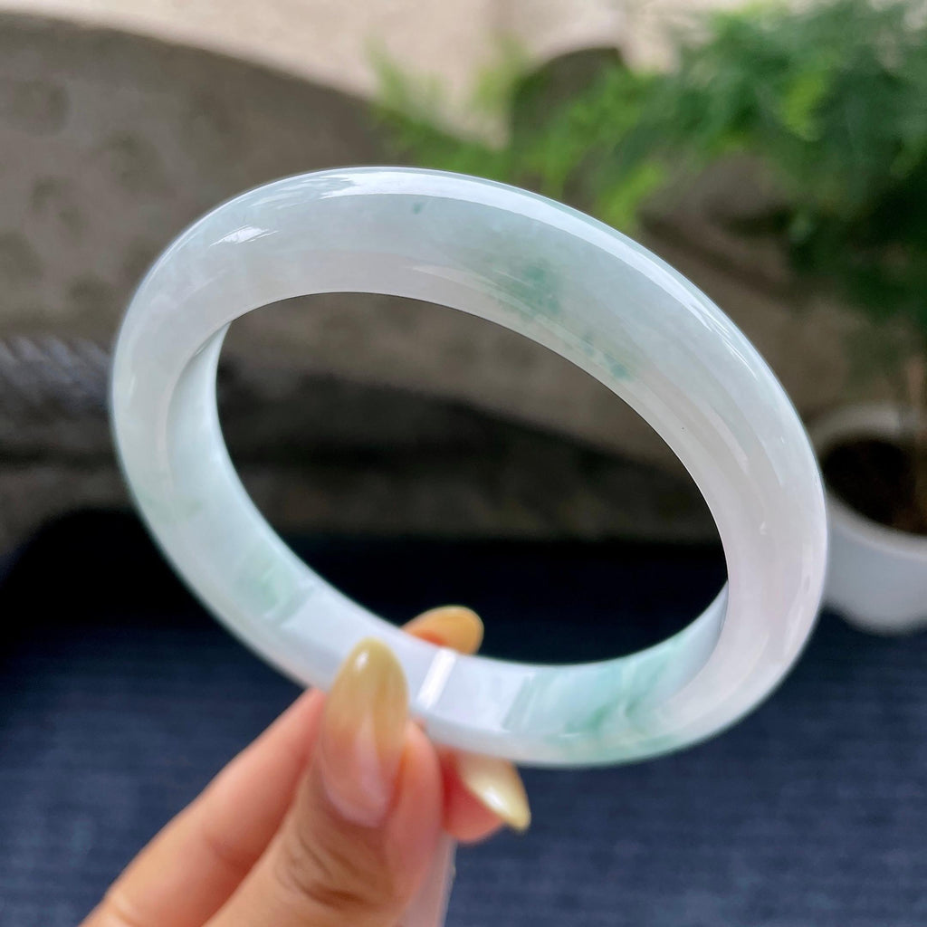 大圈口 细糯种飘花正圈平安镯61.6圈 天然缅甸A货翡翠（yc489147）