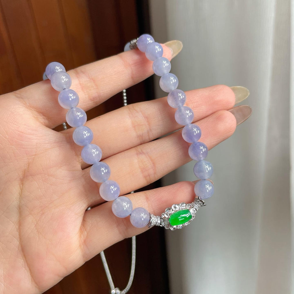 18k金镶冰种紫罗兰翡翠珠串项链（yc228472）