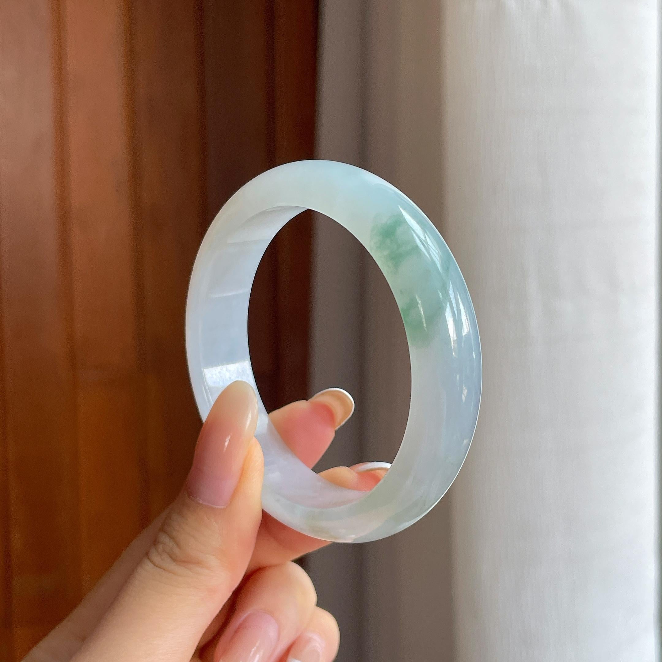 糯冰飘花翡翠平安镯（53mm)（yc415336）