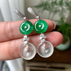 18K金钻镶糯冰种满绿平安扣耳坠（yc253819）