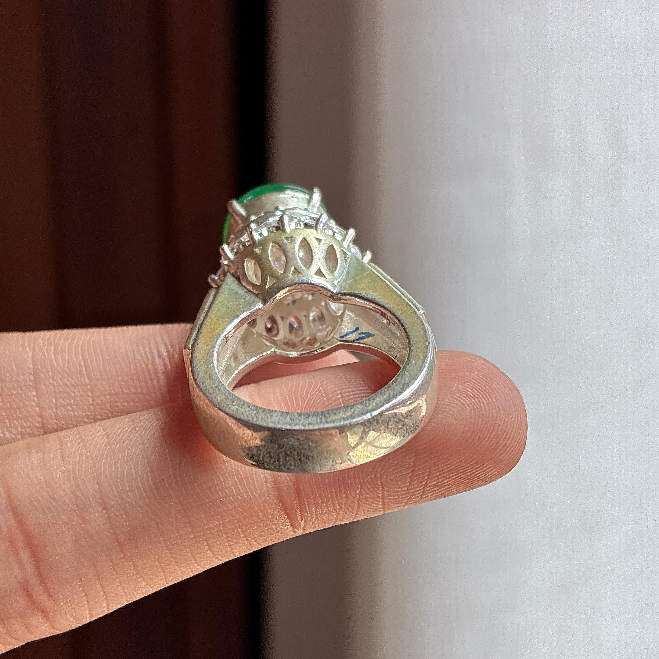 铜托冰种湖水绿蛋面 天然缅甸A货翡翠（yc473323）