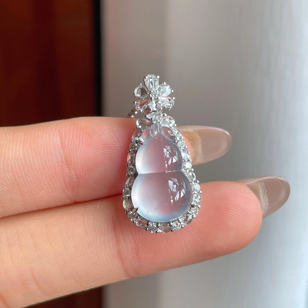 18k金镶冰玻种无色翡翠葫芦（yc244875）