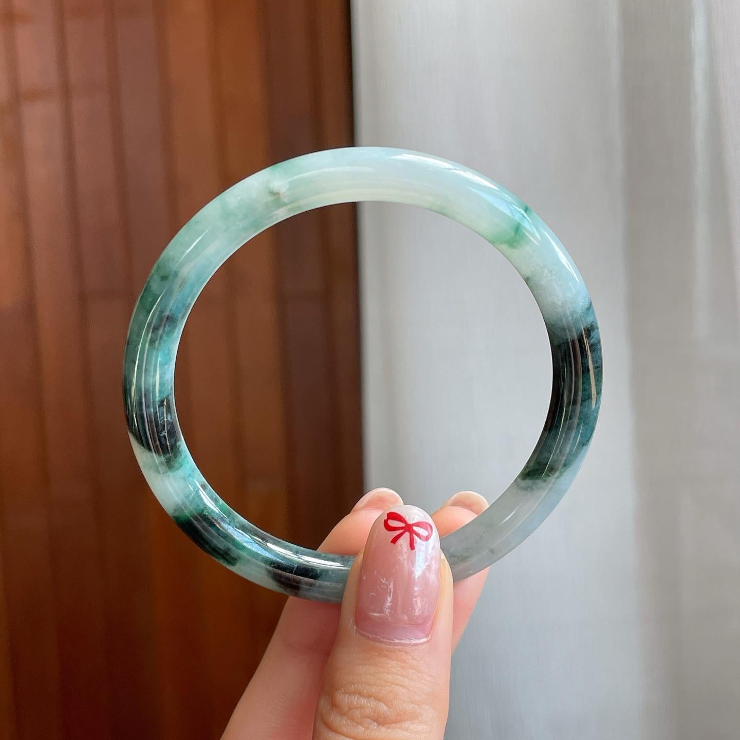 糯冰水墨花翡翠圆条手镯（54mm）（yc318585）