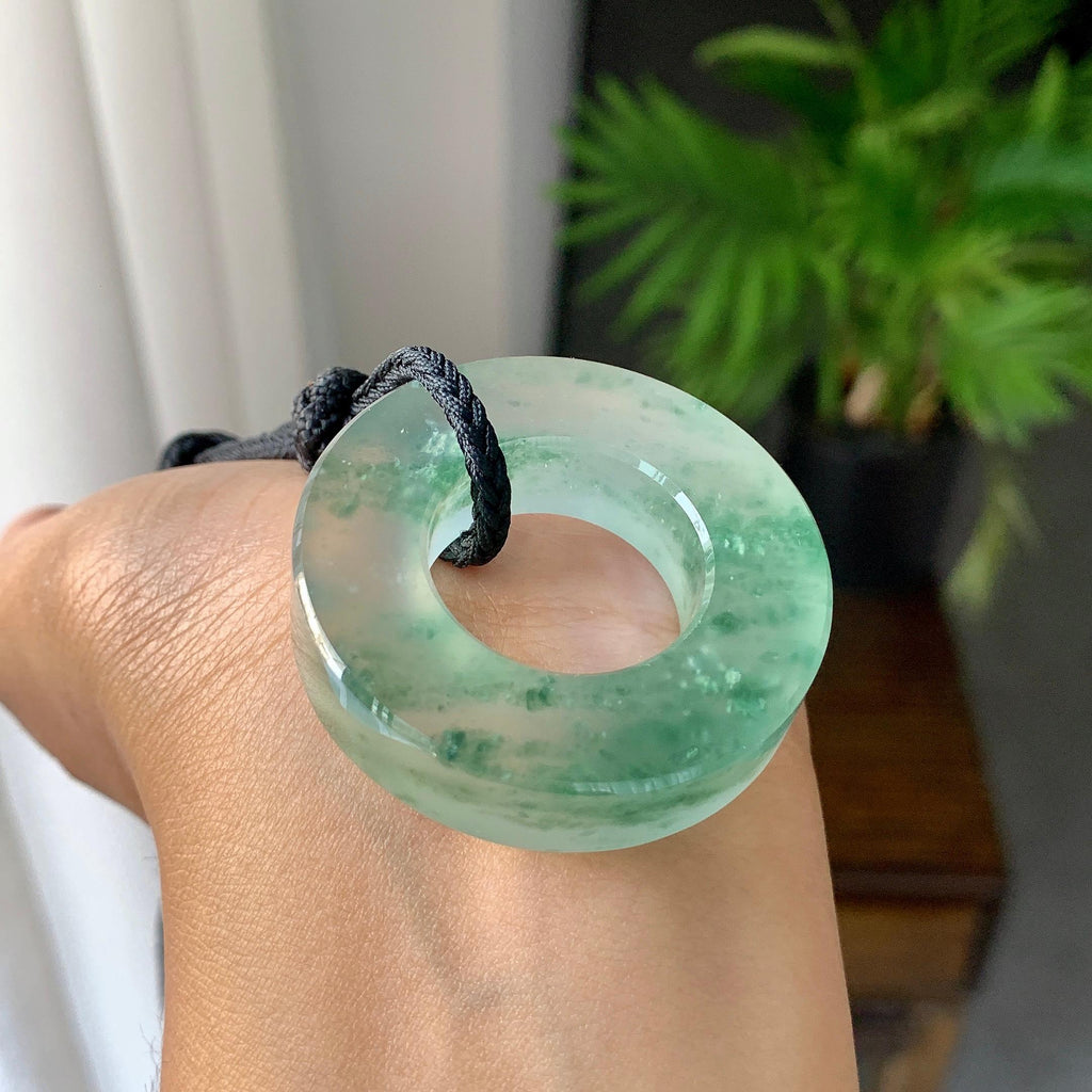 冰种飘蓝绿花平安环挂件（yc187286）