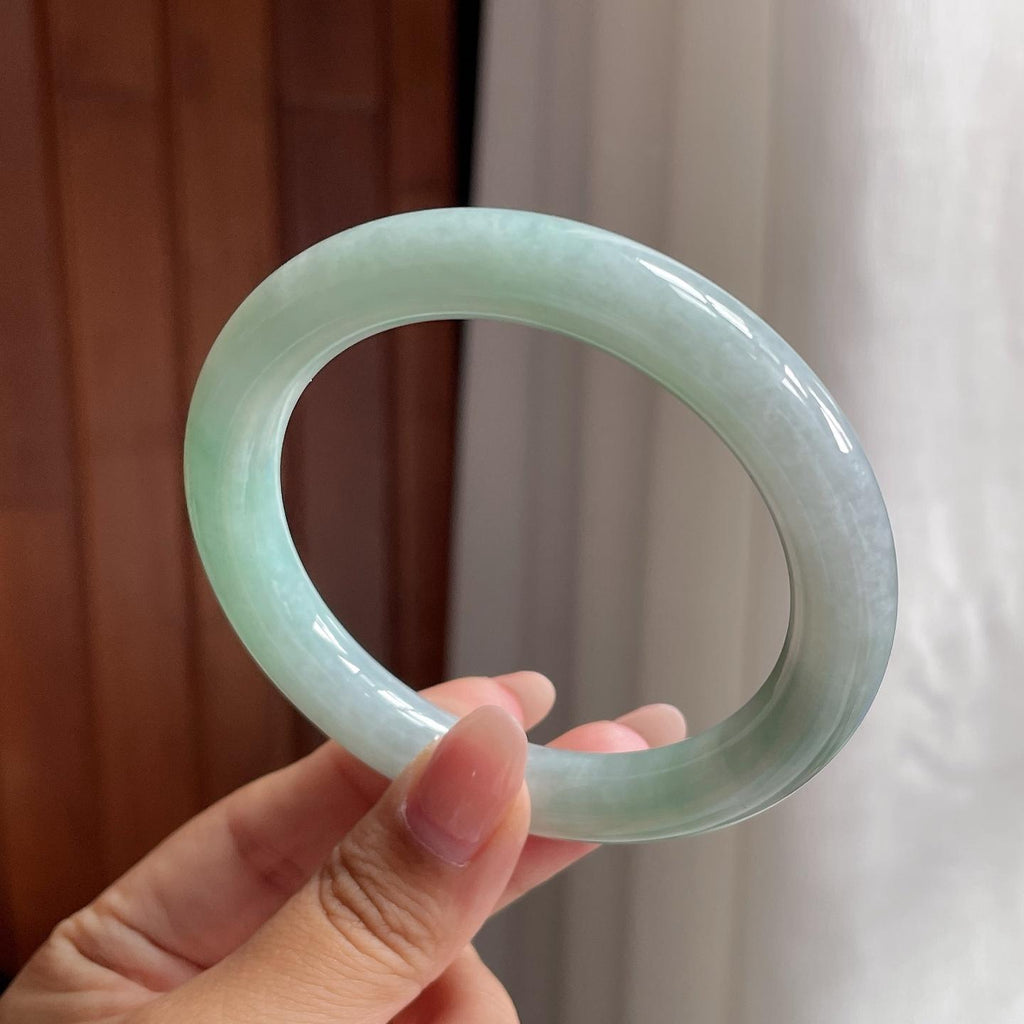 糯冰晴底圆条手镯 56圈 天然缅甸A货翡翠（yc693803）