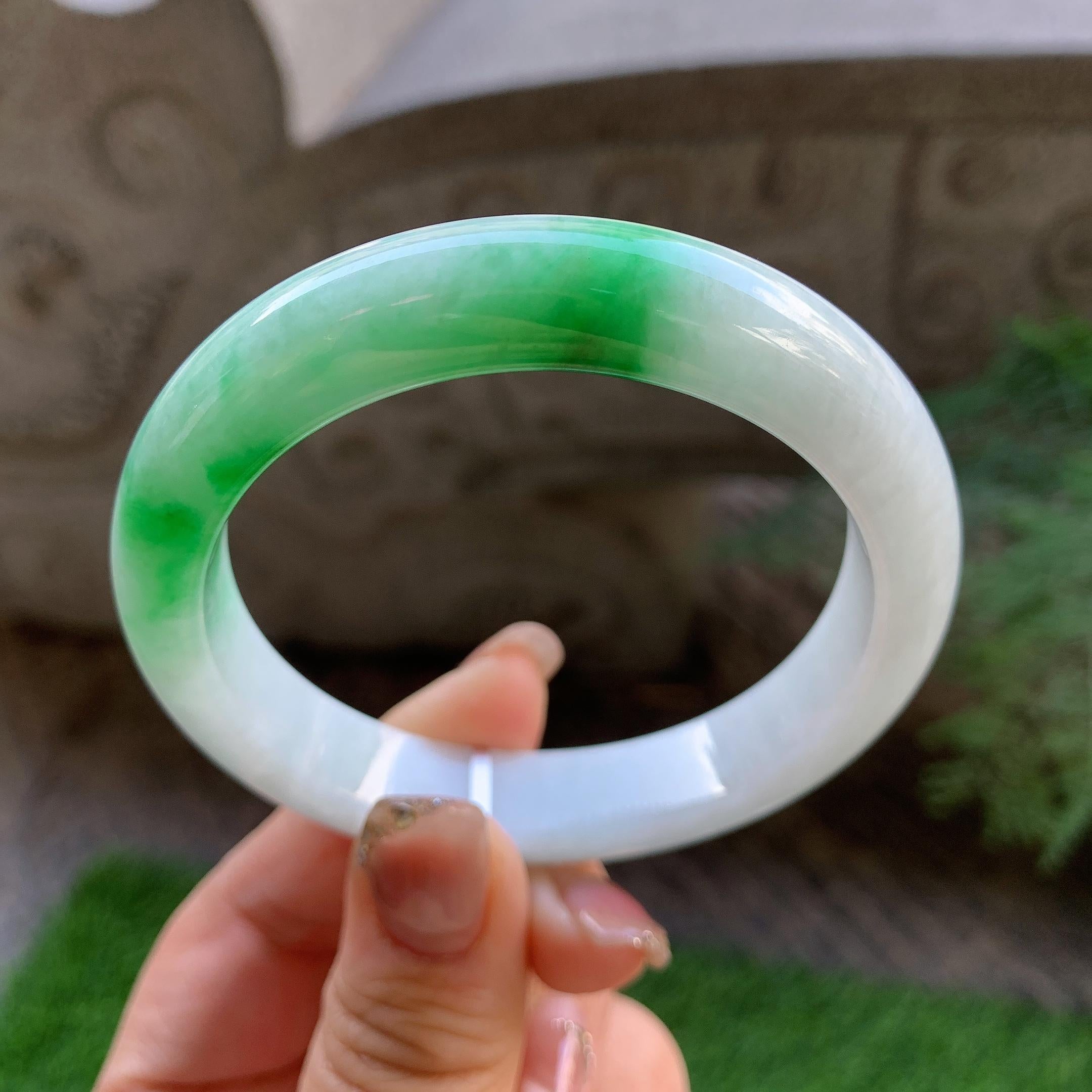细糯种白底青平安镯（56mm）（yc293323）