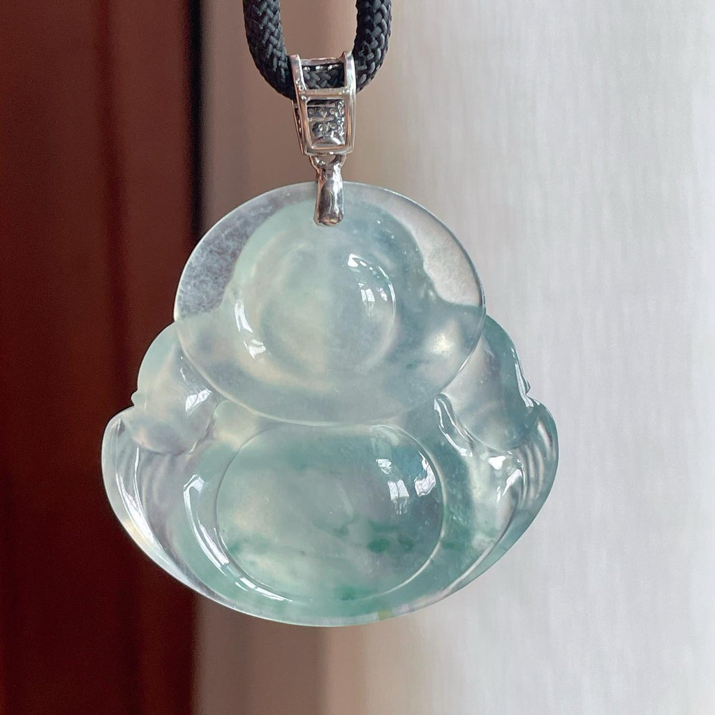 18k金扣冰种飘花翡翠佛公（yc248542）