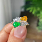 18k金钻镶冰种多彩葫芦戒指         天然缅甸A货翡翠（yc392769）