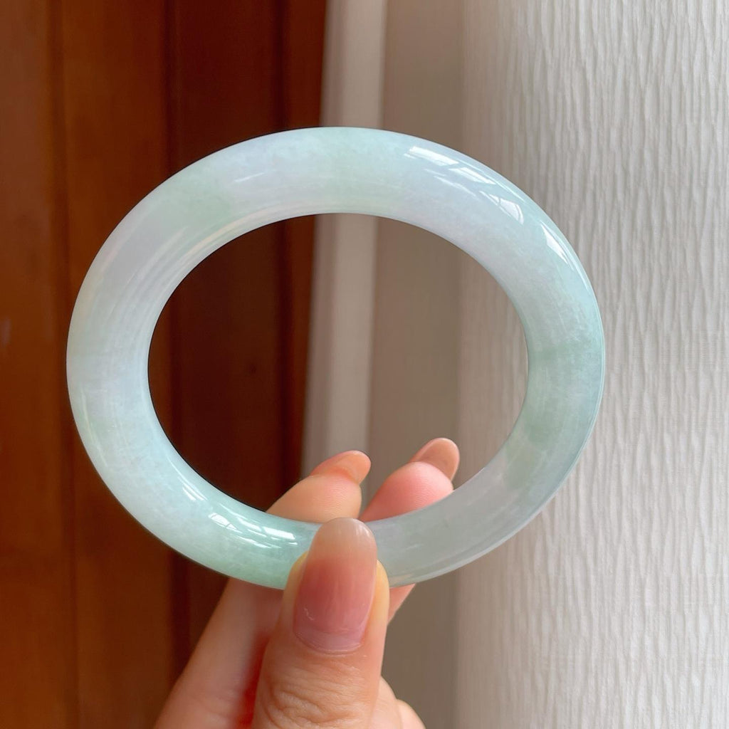 糯冰带色翡翠圆条手镯（54.8mm)（yc348588）