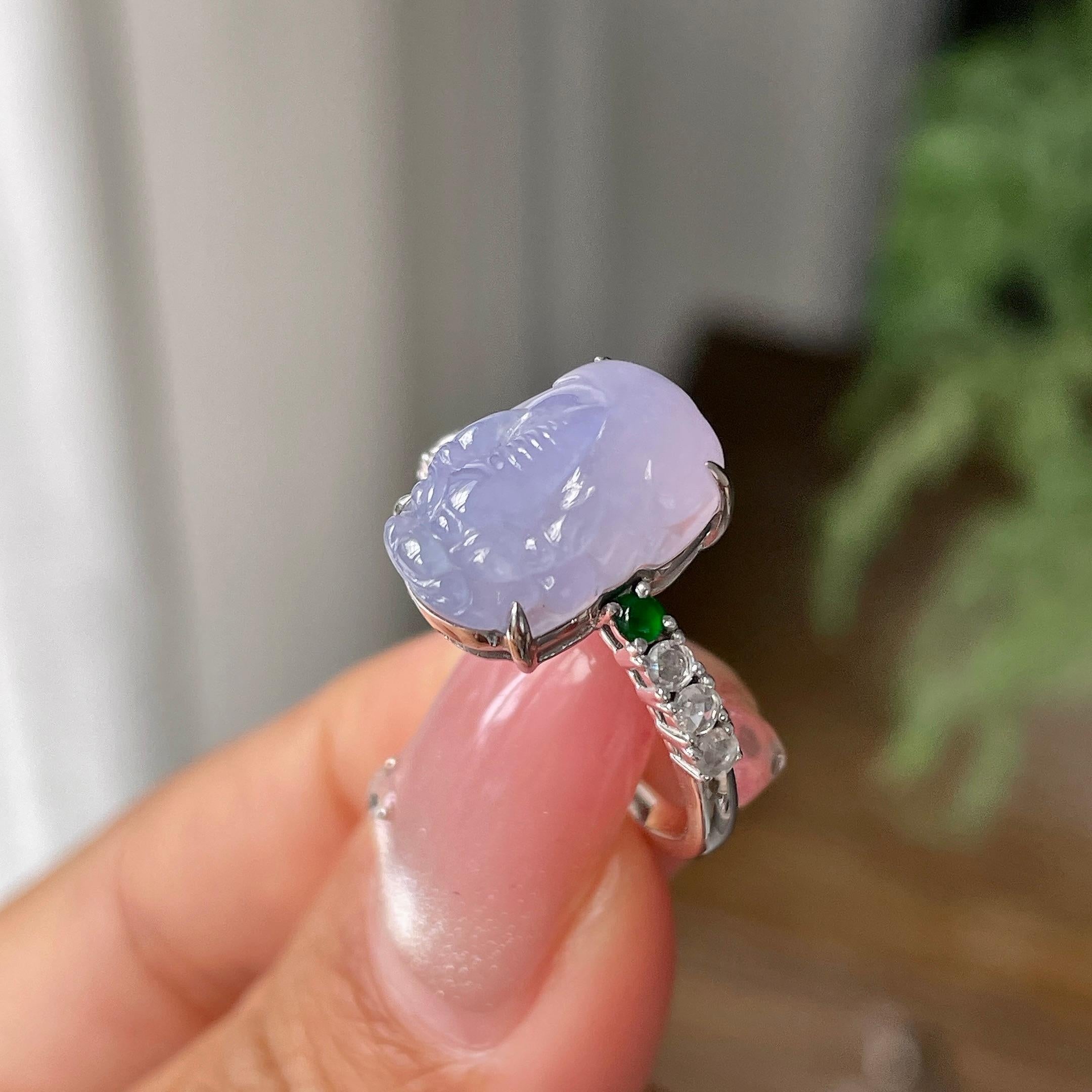 18k金镶糯冰种紫罗兰貔貅戒指          天然缅甸A货翡翠（yc448356）