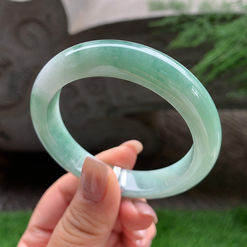细糯种飘蓝花正圈平安镯  55.6圈口  天然缅甸A货翡翠（yc407875）