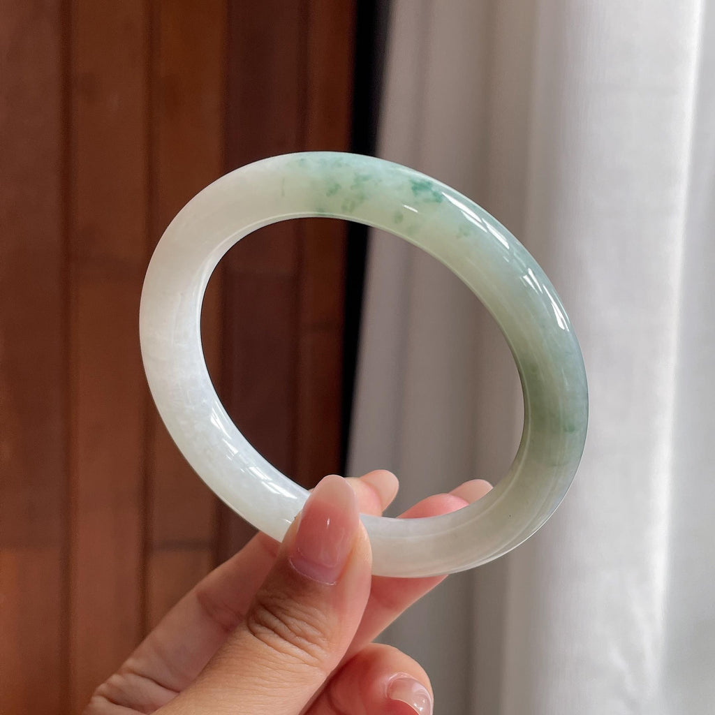 细糯冰飘花圆条手镯 57圈 天然缅甸A货翡翠（yc693797）