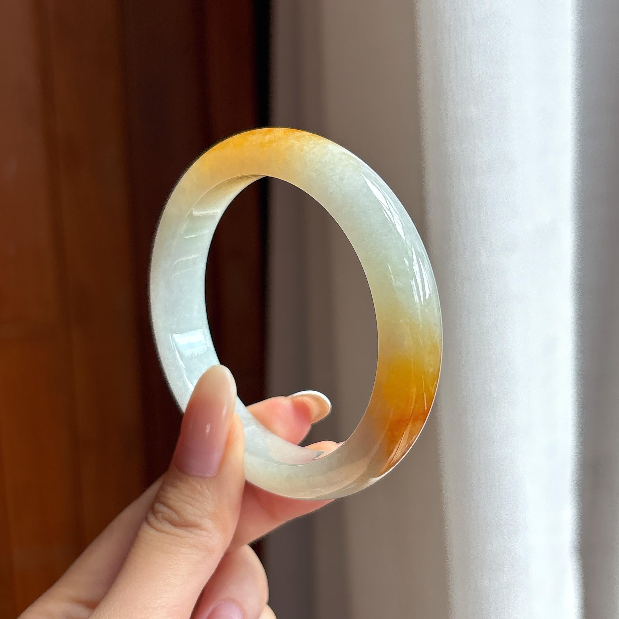 糯冰黄翡翡翠平安镯（57mm)（yc411300）
