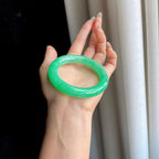 糯冰种满绿翡翠圆条手镯（53.7mm）（yc295061）