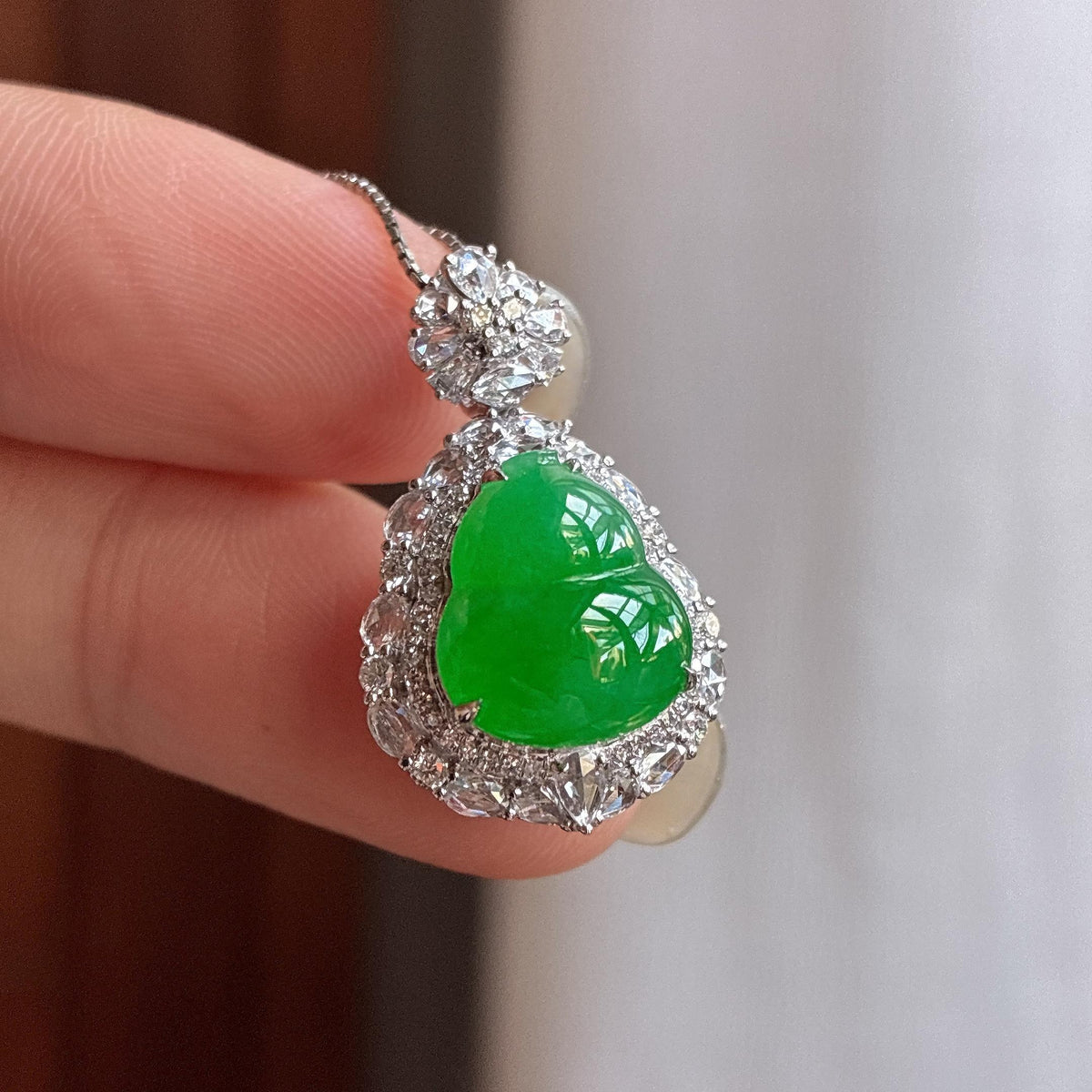 18k金镶糯冰满绿葫芦挂件（yc763699）