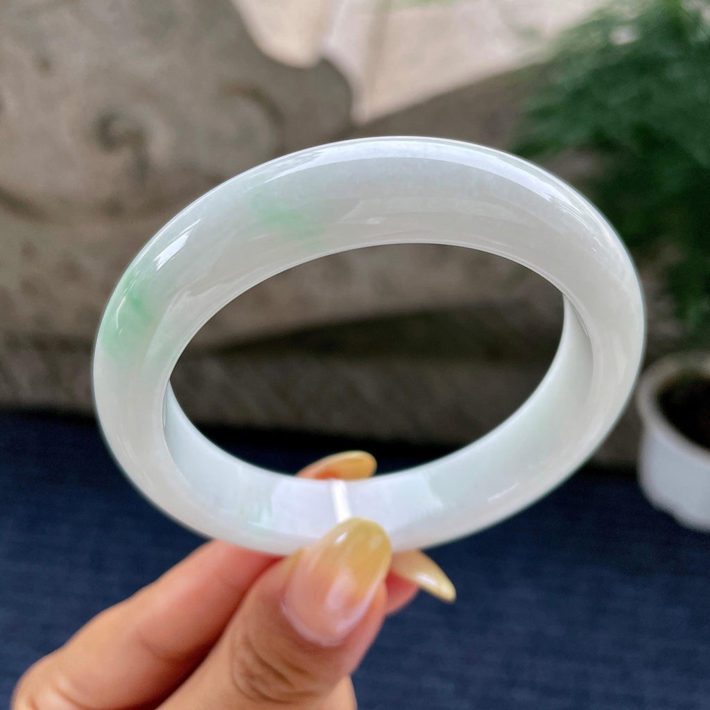 细糯种飘绿花正圈平安镯56.8圈 天然缅甸A货翡翠（yc481941）