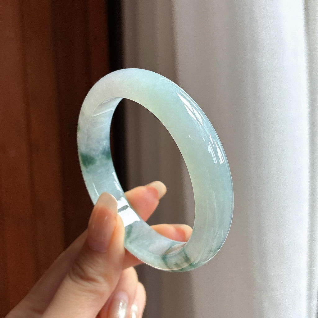 糯冰飘花正圈平安镯 54圈 天然缅甸A货翡翠（yc460763）