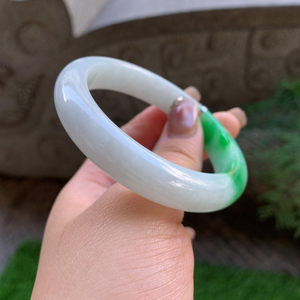 细糯种白底青平安镯（56mm）（yc293323）
