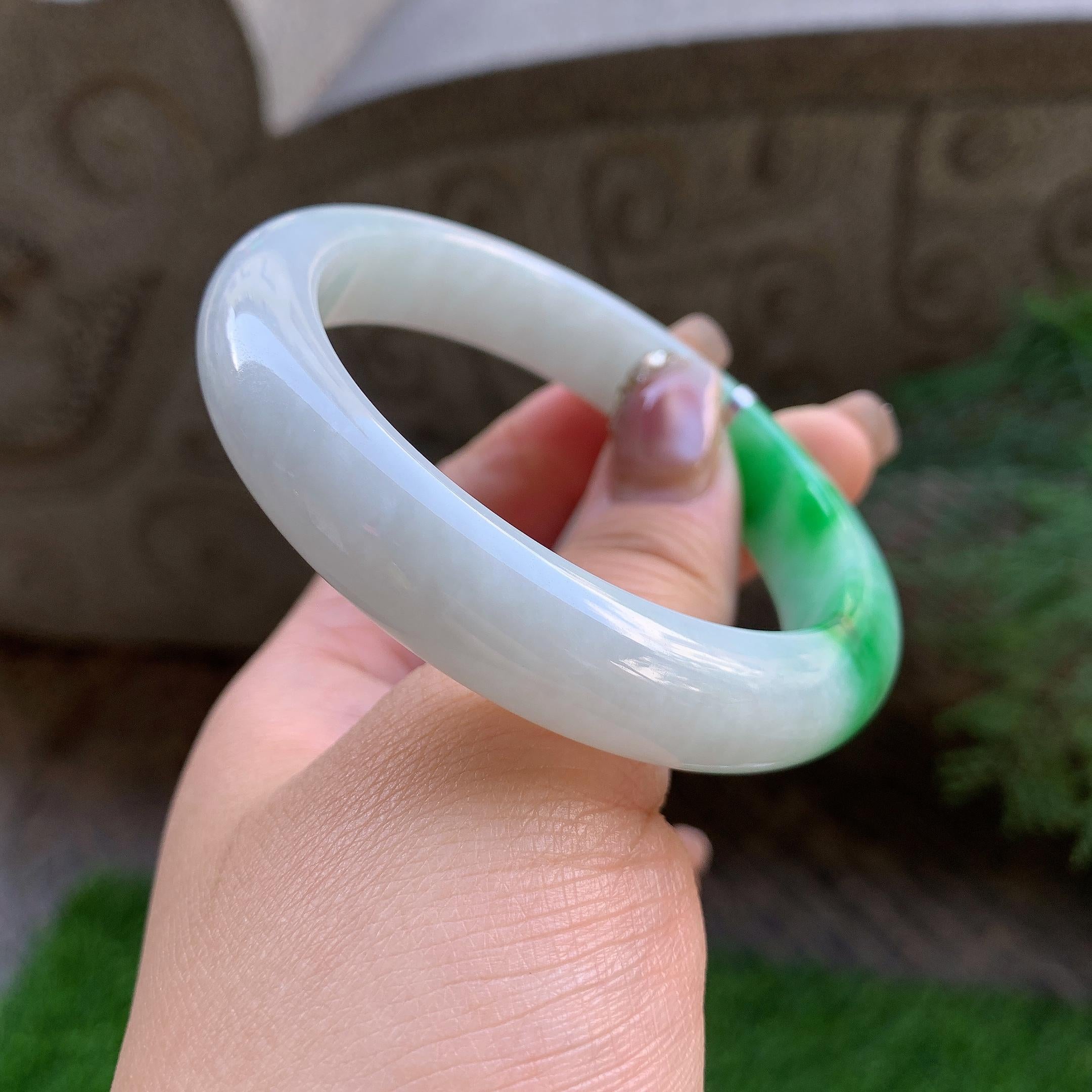 细糯种白底青平安镯（56mm）（yc293323）