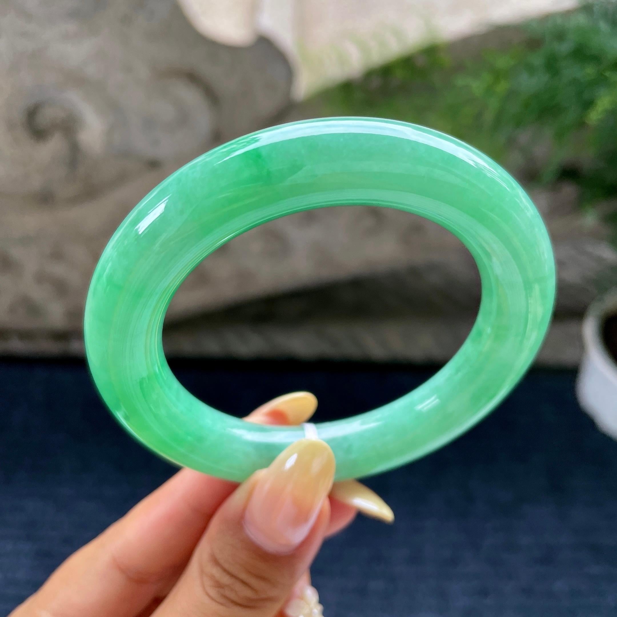 细糯种满绿圆条手镯55.1圈 天然缅甸A货翡翠（yc489316）