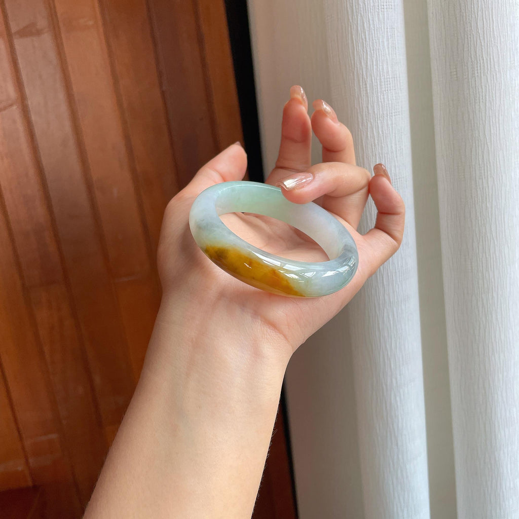 糯冰黄加绿翡翠平安镯（53.7mm)（yc365758）