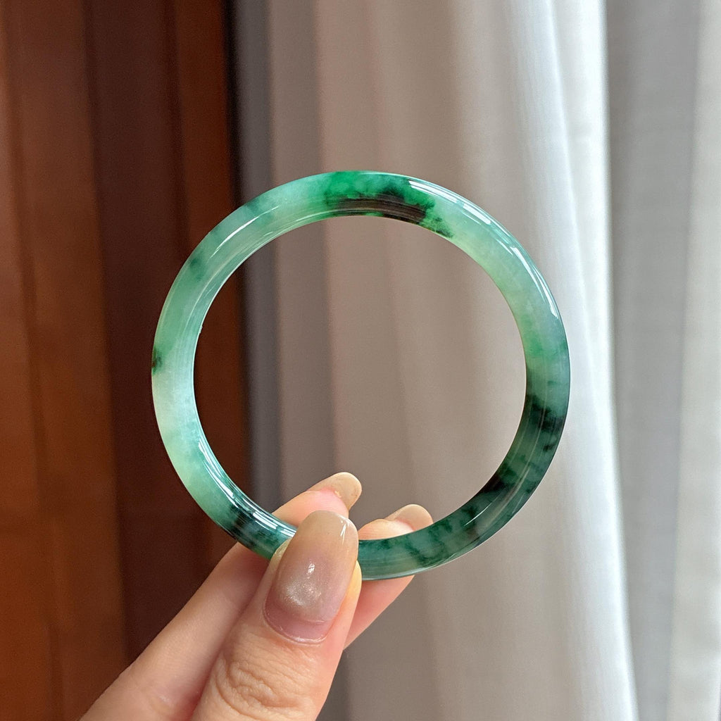 细糯种飘花圆条手镯 53圈 天然缅甸A货翡翠（yc452693）