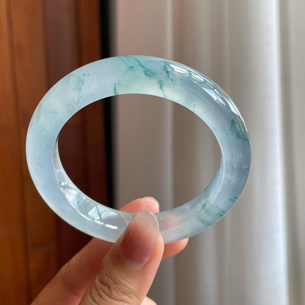 冰玻种飘花翡翠平安镯（56.5mm）（yc312887）