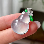 18k金钻镶冰种飘蓝花葫芦吊坠    天然缅甸A货翡翠（yc318401）