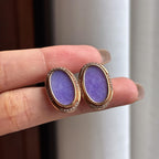 Bông tai Ngọc phỉ thúy tự nhiên A Miến Điện 18k vàng đính đá tím băng tuyết (yc450412)