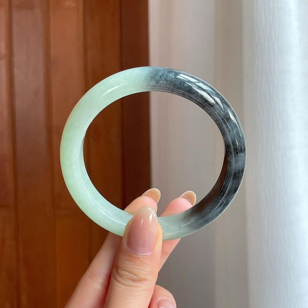 糯冰带色乌鸡翡翠平安镯（58mm)（yc373888）