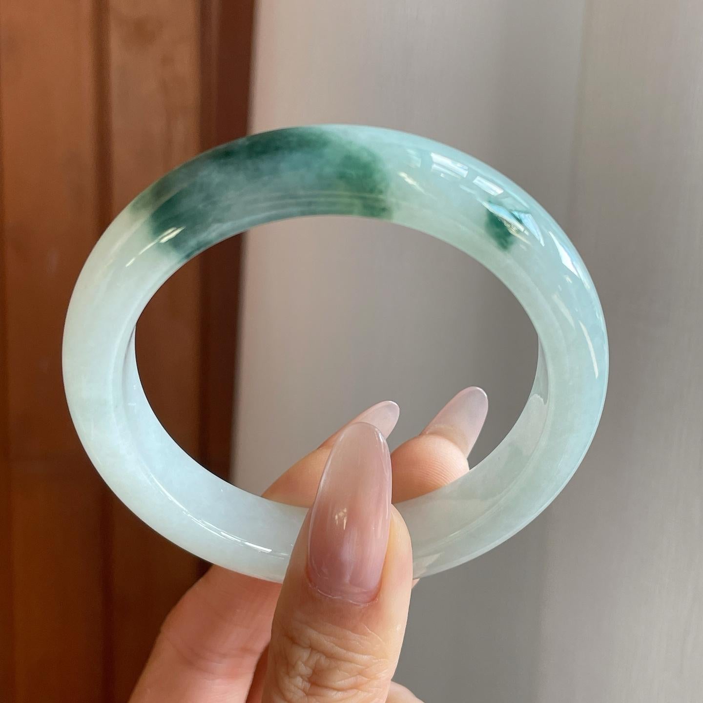 糯冰飘花翡翠平安镯（55.7mm）（yc279380）