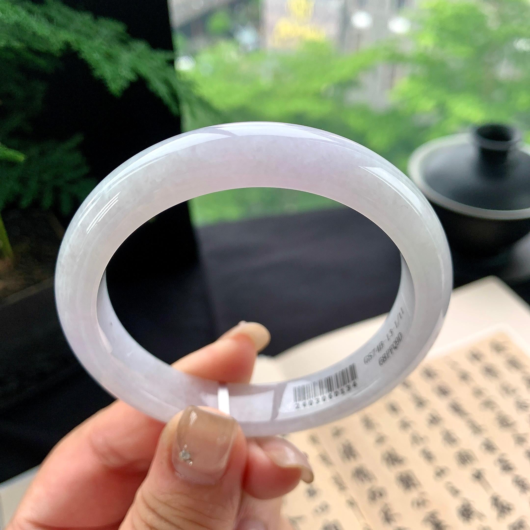 细糯种淡紫罗兰正圈平安镯 57圈口 天然缅甸A货翡翠（yc473074）