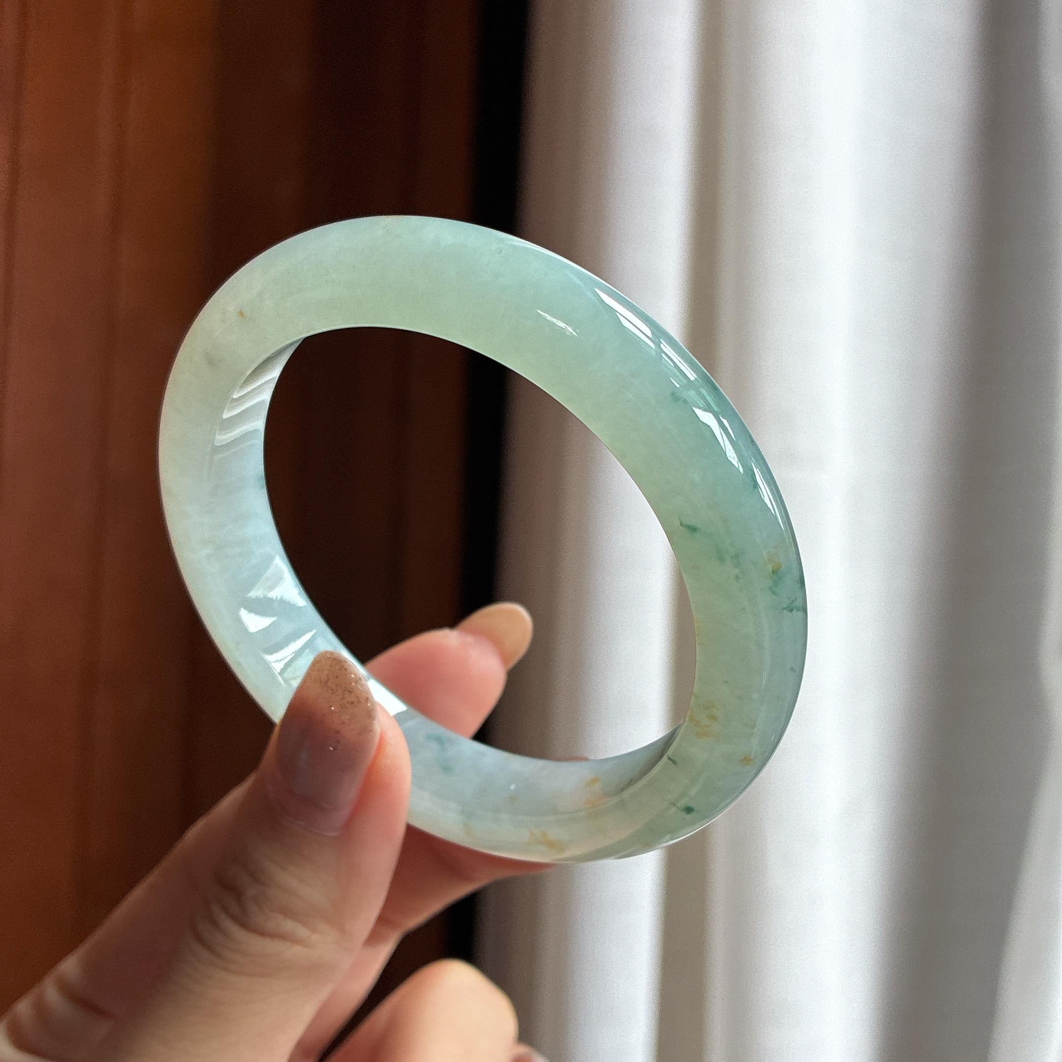 糯冰飘花带洒金正圈平安镯 56圈 天然缅甸A货翡翠（yc454501）