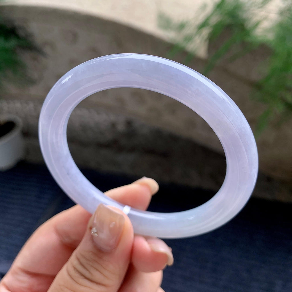 细糯种淡紫罗兰圆条手镯 55.5圈口 天然缅甸A货翡翠（yc460740）